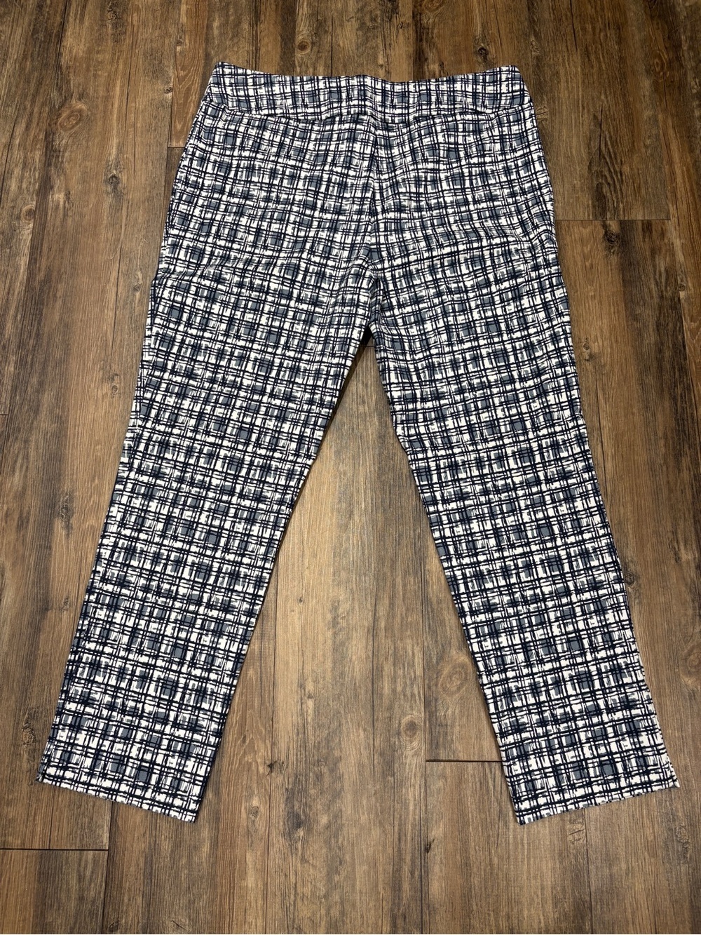 Joseph Ribkoff Black White Abstract Plaid Pull On Crop Pants Women 16